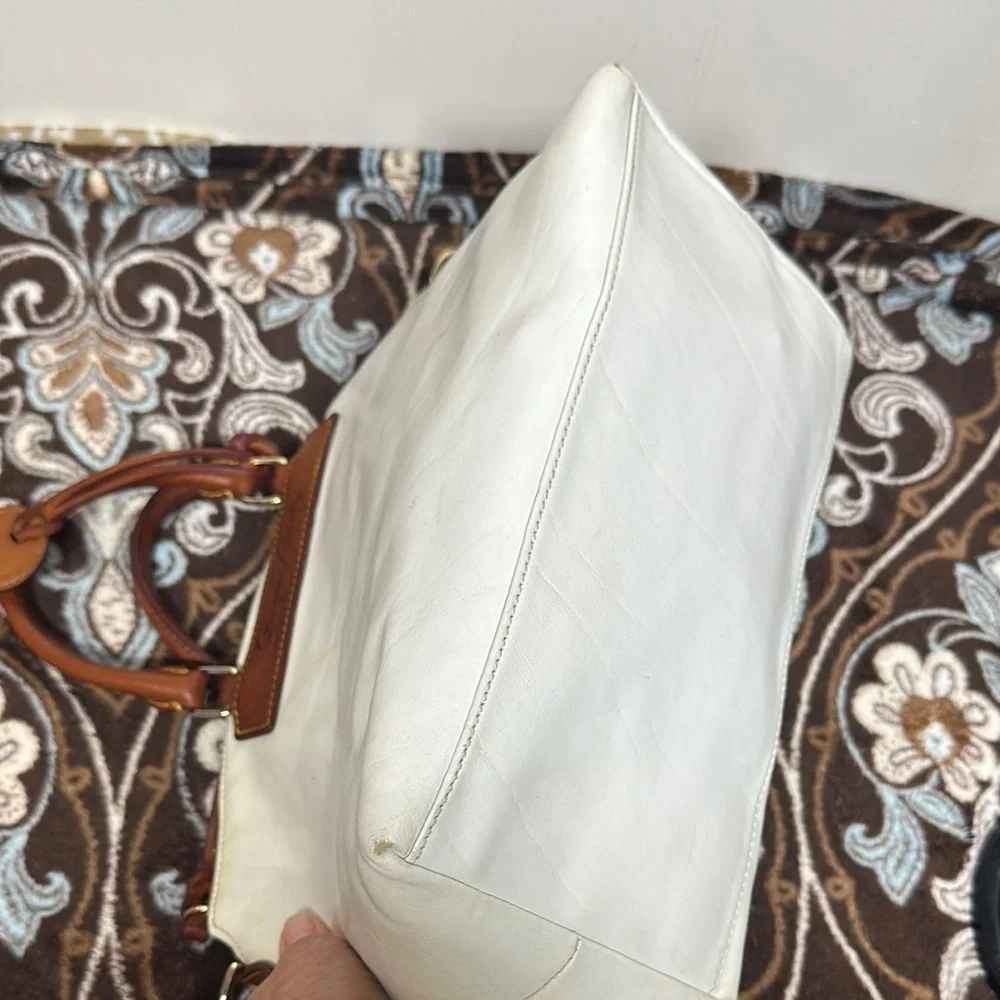 Dooney & Bourke White and Brown Satchel with Leather Accents